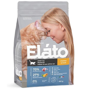 ELATO Holistic сухой для кастрированных котов, стерилизованных и малоактивных кошек Курица и Утка 300г купить 