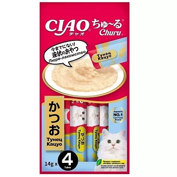 INABA Ciao Churu 4х14 г пюре для кошек тунец кацуо 56г купить 