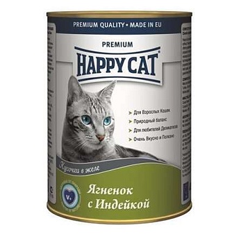 Happy Cat Хэппи Кэт Консервы для Кошек Ягненок и Индейка Кусочки в Желе 24х400гр купить 