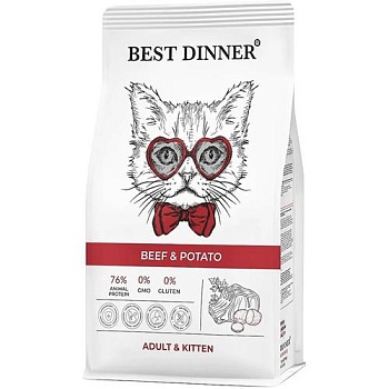 Best Dinner Adult Корм сухой для котят и взрослых кошек с Говядиной и картофелем 400гр купить 