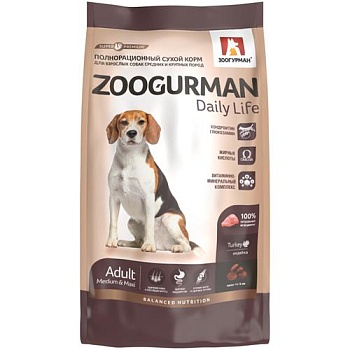 Зоогурман Daily Life сухой корм для собак средних и крупных пород Индейка 2,2кг купить 