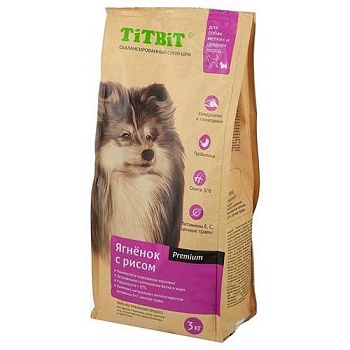 Титбит корм сухой для собак мелких и средних пород ягненок с рисом 3кг купить 