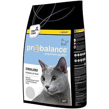 ProBalance Sterilized Корм для Стерилизованных кошек и Кастрированных котов Курица/рис 1,8кг купить 