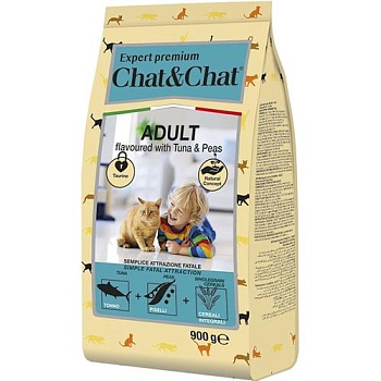 Chat & Chat Expert Premium Сухой корм со вкусом тунца и горохом для взрослых кошек 900г купить 