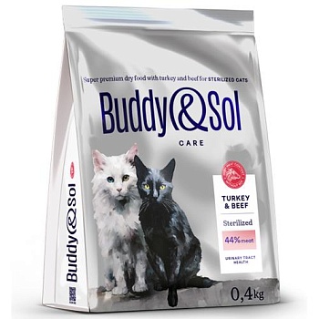 BUDDY SOL CARE STERILIZED сухой корм для взрослых стерилизованных кошек с индейкой и говядиной 400г купить 