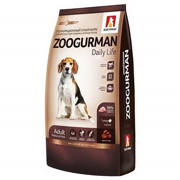 Зоогурман Daily Life сухой корм для собак средних и крупных пород Индейка 12кг купить 