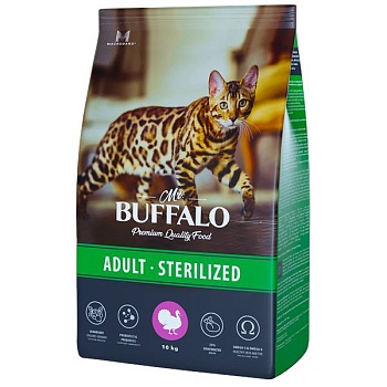Mr.Buffalo STERILIZED сухой корм для стерилизованных кошек с индейкой 10кг купить 