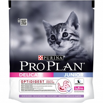 Pro Plan Junior Delicate Корм для котят с Чувствительным пищеварением с индейкой 400 гр купить 