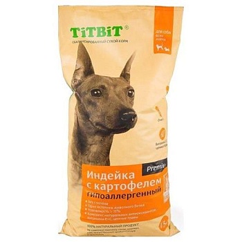 Титбит корм сухой гипоаллергенный для собак всех пород Индейка с картофелем 1000гр купить 