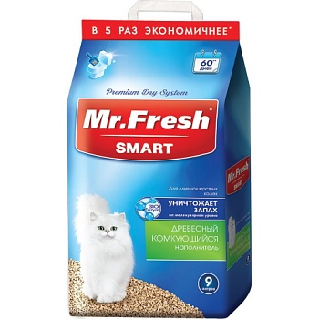 Mr.Fresh SMART наполнитель для длинношёрстных кошек 2х9л купить 
