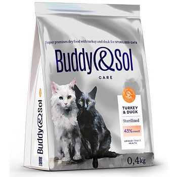 BUDDY SOL CARE STERILIZED сухой корм для взрослых стерилизованных кошек с индейкой и уткой 400г купить 