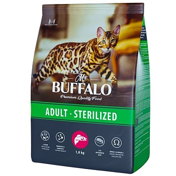 Mr.Buffalo STERILIZED сухой корм для стерилизованных кошек с лососем 1,8кг купить 