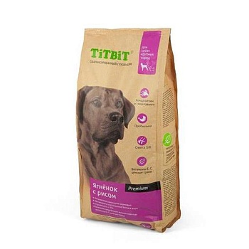 Титбит корм сухой для собак крупных пород ягненок с рисом 3кг купить 