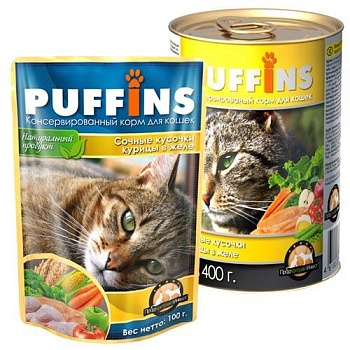 Puffins консервы для кошек Курица в желе 20х415гр купить 