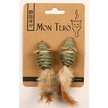 Мон Теро ЭКО игрушка для кошек "Мышь", 2шт х 5 см, с перьями, с кошач. мятой, зелёные XHC-21 купить 