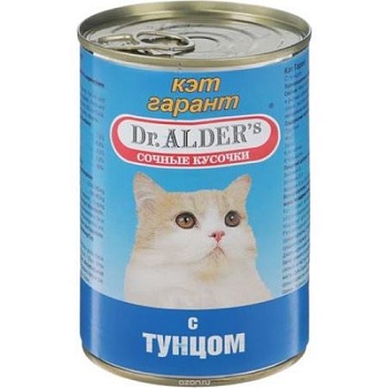 Dr. ALDER`S Кэт Гарант консервы для кошек Сочные кусочки в соусе Тунец 24х415г купить 