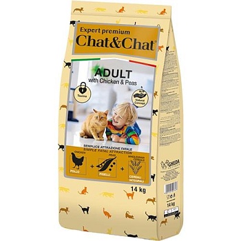 Chat & Chat Expert Premium Сухой корм с курицей и горохом для взрослых кошек 14кг купить 