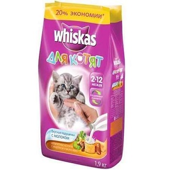 Whiskas для Котят Вкусные Подушечки с Молоком Индейка/Морковь 1.9кг купить 