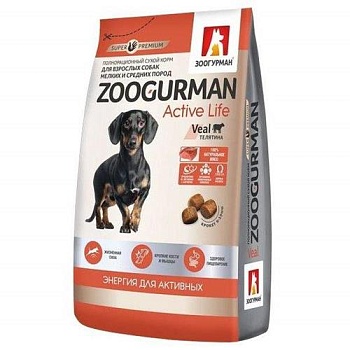 Зоогурман Active Life сухой корм для собак малых и средних пород Телятина 1,25кг купить 
