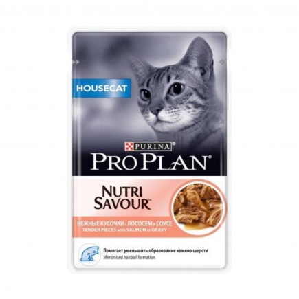 PRO PLAN Nutrisavour Housecat консервы для домашних кошек Лосось в соусе 26х85гр купить  зоотовары для животных