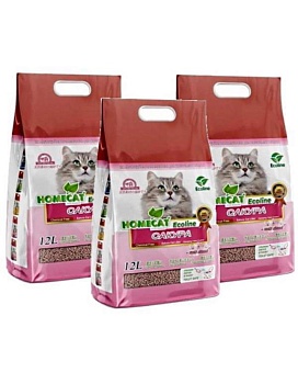 HOMECAT Ecoline Сакура комкующийся наполнитель для кошачьих туалетов с ароматом сакуры 3х12л купить  зоотовары для животных