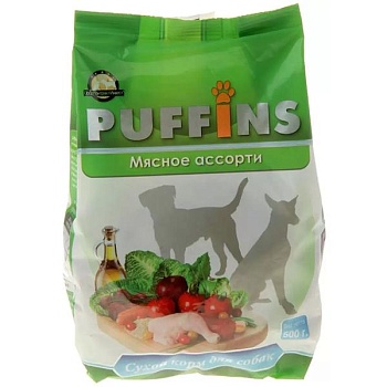 Puffins сухой корм для собак Мясное ассорти 500г купить 