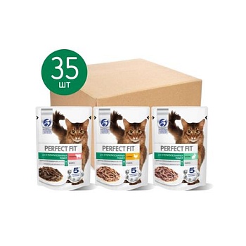PERFECT FIT Мультипак Набор корм конссервы для стерилизованных кошек три вкуса, 35шт 2,65кг купить 