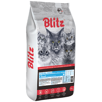 BLITZ Classic сухой корм для стерилизованных кошек с Курицей 10кг купить 