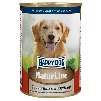 Happy Dog Natur Line консервы для собак Телятина с индейкой 12х410гр купить 