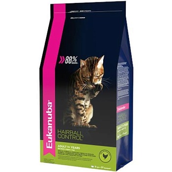 EUKANUBA ADULT HAIRBALL INDOOR сухой корм для взрослых кошек живущих в помещении и способствующий выведению шерсти с домашней птицей 2кг купить 