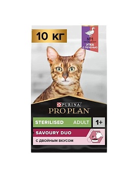 PRO PLAN сухой корм для взрослых стерилизованных кошек и кастрированных котов, с высоким содержанием утки и c печенью 10кг купить  зоотовары для животных