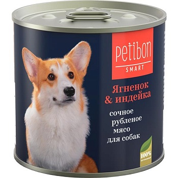 Petibon Smart консервы для собак сочное рубленое мясо с ягненкоми и ндейкой 12х240г купить 