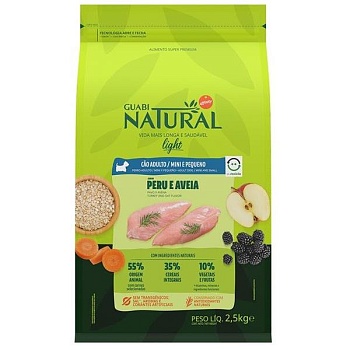 GUABI NATURAL Dog LIGHT сухой корм низкокалорийный для взрослых собак мелких пород индейка и овёс 2,5кг купить 