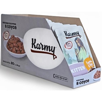 KARMY KITTEN корм для котят консервы Курица в соусе 24х80г купить  зоотовары для животных