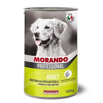 Morando Professional Консервированный корм для собак с кусочками телятины и горохом 12х1,25кг купить 