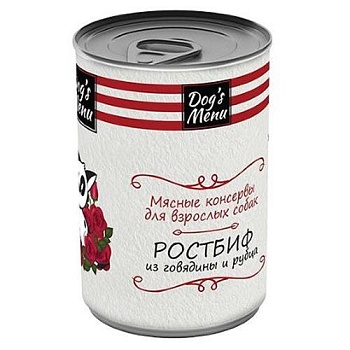 Dog`s Menu консервы для взрослых собак ростбиф из говядины и рубца 340г купить 