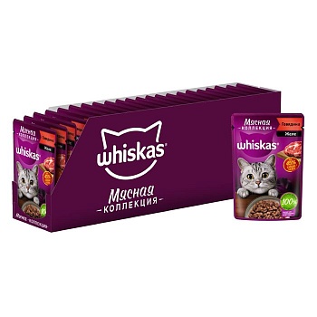 WHISKAS пауч для кошек Meaty Мясная коллекция Говядина 28х75г купить 