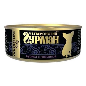 Четвероногий Гурман Золотая Линия для Щенков Курица с Говядиной в Желе 24х100г купить  зоотовары для животных
