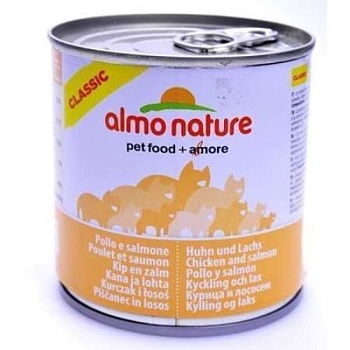 Almo Nature Classic Консервы для Кошек с Лососем и Курицей 12х280г купить 