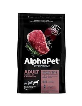 ALPHAPET SUPERPREMIUM сухой корм для взрослых собак крупных пород с говядиной и потрошками 3кг купить  зоотовары для животных