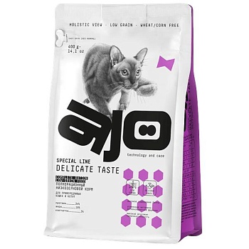 AJO Cat Delicate Taste Сухой полнорационный корм для привередливых кошек и котят 400г купить 