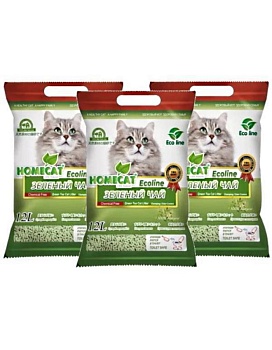 HOMECAT Эколайн Зеленый чай комкующийся наполнитель 3х12л купить  зоотовары для животных
