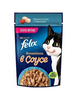 Felix Sensations пауч консервы в удивительном соусе для кошек, треска с томатами 26х75г купить  зоотовары для животных