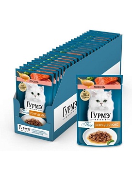 Гурмэ Перл Соус Де-люкс влажный корм для кошек, с лососем с в роскошном соусе 26х75г купить  зоотовары для животных