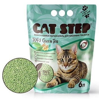 Cat Step Tofu Green Tea Наполнитель растительный комкующийся 6л купить 