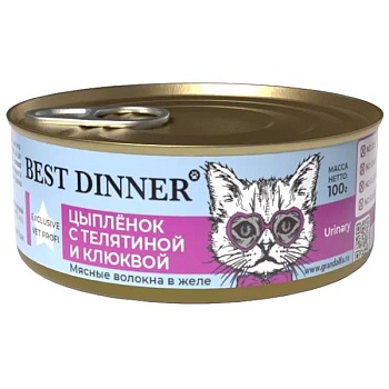 Best Dinner Exclusive Vet Profi Urinary для кошек желе Цыпленок с телятиной и клюквой 24х100г купить 