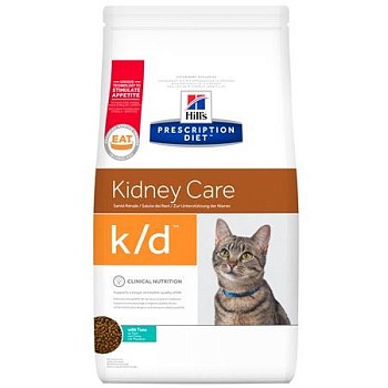 Hills PD Feline K-D сухой корм для кошек лечение заболеваний почек, профилактика МКБ оксалаты, ураты Тунец 400г купить 