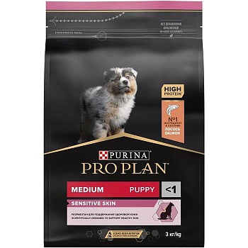 PRO PLAN Puppy Medium Sensitive Skin сухой корм для щенков средних пород 10 - 25 кг с чувствительной кожей Лосось 3кг купить 