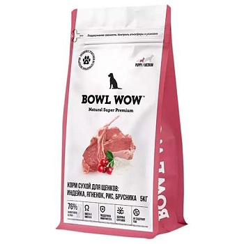 BOWL WOW NATURAL SUPER PREMIUM PUPPY MEDIUM 5 кг сухой корм для щенков средних пород индейка, ягненок, рис, брусника 1х2  {34200038} купить 