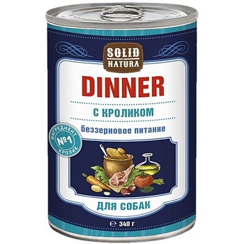 Solid Natura Dinner Консервированный корм для собак Кролик 340г купить 